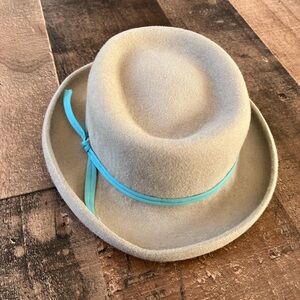 Handmade Child’s Felt Fedora Hat | Youth Western Style | Gray & Turquoise